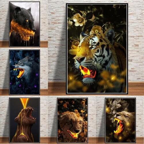 Modern Golden Blood Tiger Nordic Wall Art Jungle Animals Poster And Prints Bright Decor Canvas Painting For Living Room Cuadros