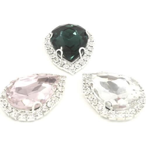 Glass Stone Water Drop Diamond Rhinestone Flatback Buttons DIY Clothing Applique Metal Craft Decoration for Bridal Embellishment