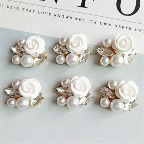 10 PCS 20*25 mm Rhinestone Imitation Pearl Flower Decorations Handmade DIY Jewelry Making Accessories