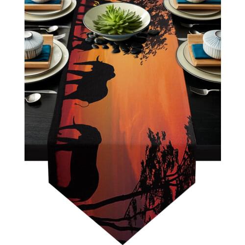Dusk Trees Elephants Table Runner Country Wedding Decor Cake Tablecloth Placemat Dinning Table Decoration Table Runners