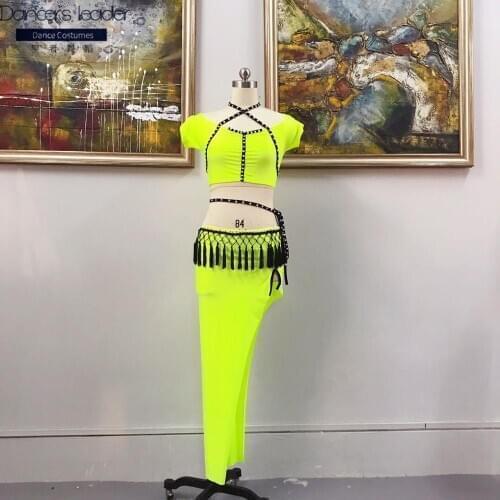 Belly Bance Practice Clothes Cross Tie Blouse Black Hip Scarf Long Skirt Woman Elegant Dancewear costume