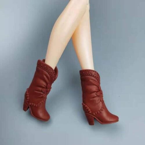 11.5" Doll Shoes Brown Floral High Heel Boots For Barbie Accessories Princess Foot Wear Booties Sandals For Barbie Shoes 1/6 Toy