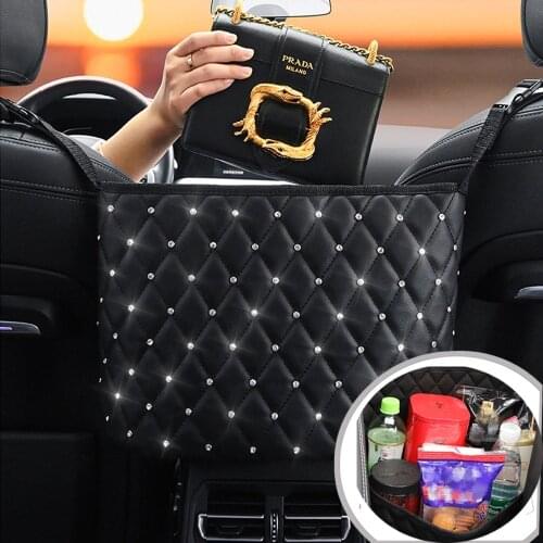 Universal Car Rear Seat Back Storage Bag Mesh Seat Side Storage Mesh Leather Bag goods Storage Pocket Seat Crevice Net