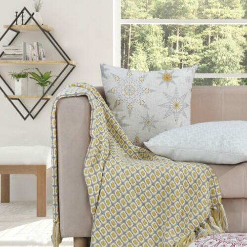 Yellow Knitted Blankets Handmade Tassel Geometric Patterns 50x60 Inch Airplane Sofa Blankets Home Winter Bedspread New