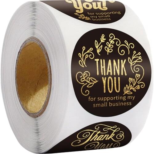 100-500pcs Thank You Stickers black Seal Labels 1inch Gold Foil Paper Decoration Sticker For Handmade Gift Stationery Sticker