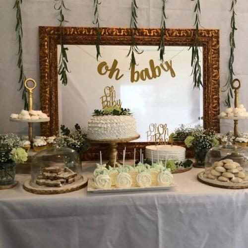 11*15cm Gold Glittery Letters Oh Baby Banner for Baby Shower Birthday Party Boy Girl Gender Reveal Party Decorations Supplies