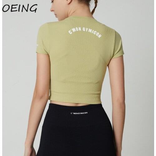 2021 Yoga Workout Tops for Women Gym Shirts Casual Stretchy Dry Fit Tights Short Sleeve Jogging Crop Tops