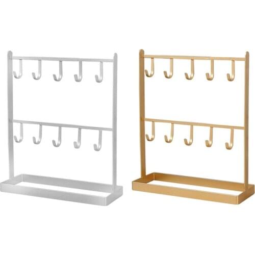 2x Tabletop Iron Jewelry Earring Hanger Necklace Ring Earring Earring Shelf Display Shelf Porch Key Rack Gold & White