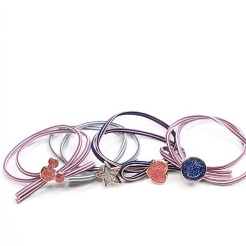 5PCS Woman Crystal Hair Ties Colorful Scrunchies Ponytail Holder Girls Rabbit Elastic Hairband Rubber Rope Ladies Accessories