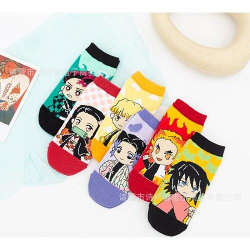 6pcs/set Demon Slayer Anime Socks Autumn Winter Short Boat Socks Parent Child Cotton Personalized Socks