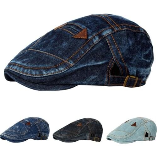 70% Dropshipping!!Fashion Men Beret Outdoor Patches Denim Flat Golf Driver Newsboy Sun Hat