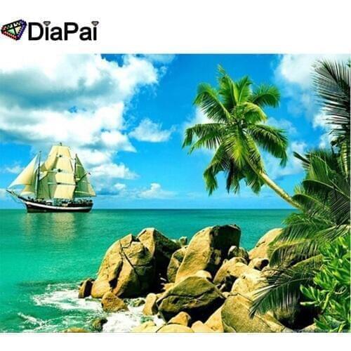 DIAPAI 100% Full Square/Round Drill 5D DIY Diamond Painting "Boat sea landscape" Diamond Embroidery Cross Stitch 3D Decor A19034