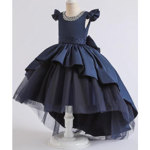 Flower Girl Satin Beaded Tuxedo Dresses 2020 New Wedding Party Dress for Girl Prom Party Flower girl Princess Dress With Sequins