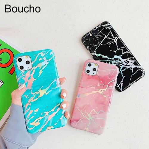 Fashion Laser Marble Texture Phone Case For iPhone 12 11 pro Max XS Max X XR 6 6S 7 8 Plus Soft IMD Protective Phone Back Cover