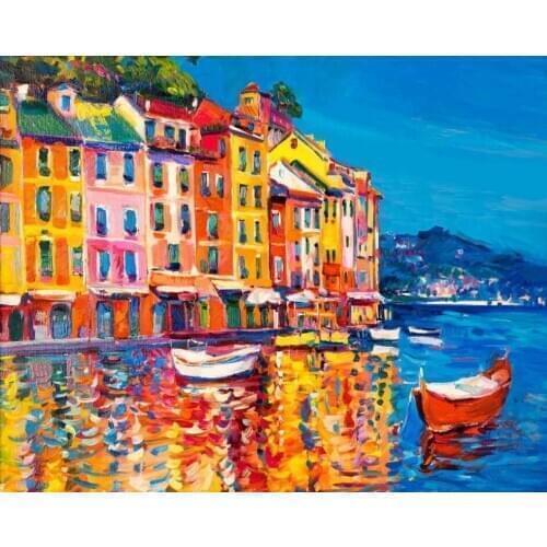 DIY 40X50 Oil Painting By Numbers Seaside city scenery paint by numbers On Canvas Home Decor Digital Painting chrismas