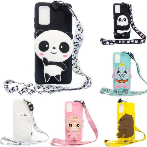 For Samsung Galaxy A21S A51 A71 5G A21 A11 Cover soft Silicone Bear elephant wallet With Strap For galaxy A01 A31 A41 A10S A20S