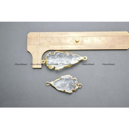 Two Loops Jewelry Connectors Natural Clear Crystal Arrowhead Pendants