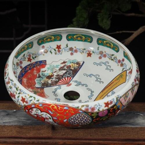 Porcelain China Classic Art peony bathroom sinks ceramic countertop hand painted oval sink washbasin