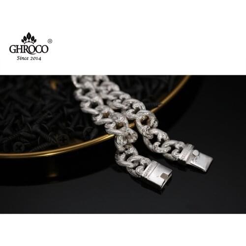 Chroco S925 Tibetan Silver Mens Bracelet Fashionable Hip-Hop Punk and Rock Style, Suitable for Motorcyclists and Music Part