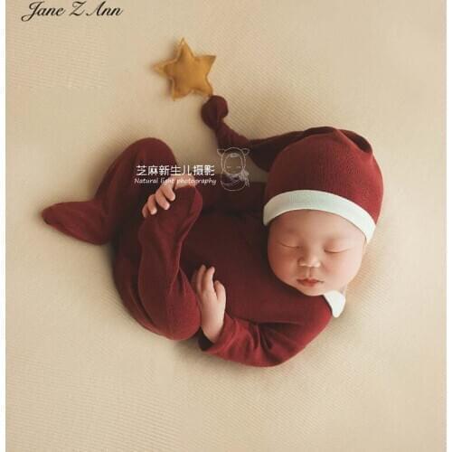 Jane Z Ann My super star set wine red hat+footie baby shooting newborn photography props Christmas new year outfits