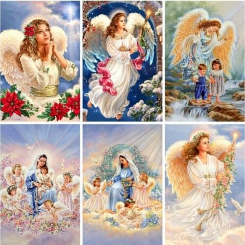 Huacan 5D Diamond Painting Full Drill Square Angel Diamond Mosaic Embroidery Portrait Beaded Pictures Handmade Gift Home Decor