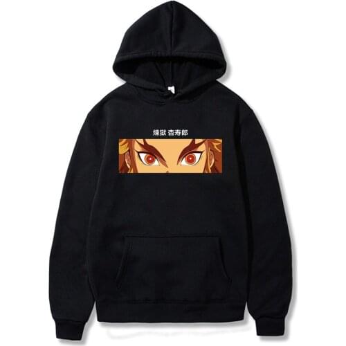 Demon Slayer Kimetsu No Yaiba Kyojuro Rengoku Eyes Hoodies Harajuku Costume Cartoon Sweatshirt Men Women Streetwear Hip Hop Tops