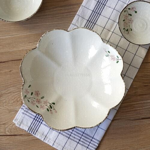 Beautiful Cherry Blossom Series 9 Inch Cherry Blossom Plate Japanese High Temperature Underglaze Ceramic Tableware
