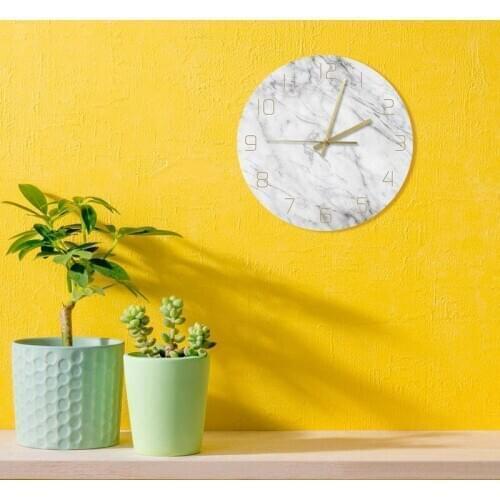 Quartz Analog Quiet Marble Wall Clock 3D Chic White Marble Print Modern Round Wall Watch Nordic Creativity Home Decor Fashion