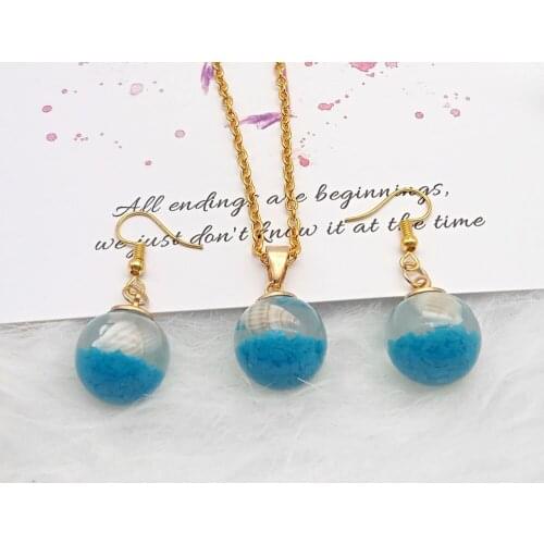 Miniature Marine Shell Water Glass Bottle Wishing Ball Handmade Creation Earrings Earrings Pendant Necklace Jewelry Set