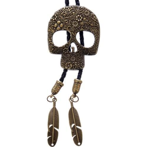 Fashion Skull Bolo Tie for Men Women Handmade Star Western Cowboy Black Vintage Pendant Necktie