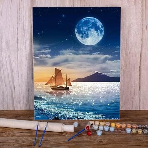 Landscape Moon Paint By Numbers Package Acrylic Paints 50*70 Canvas Pictures Paintings Crafts For Adults Art