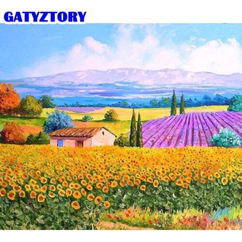 GATYZTORY Paint By Numbers Sunflower Scenery Set Oil Painting For Adults DIY Kits Canvas Drawing Coloring By Numbers Decor Art