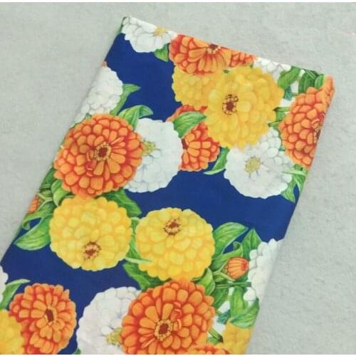 Brand New Yellow Orange White Chrysanthemum Flower Printed Cotton Fabric 50x105cm Design 010 Fabric Patchwork for Cloth Dress Pa