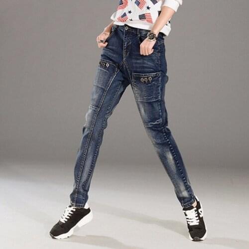 New Autumn Harem Loose Jeans Women Embroidery Korean Female Denim Pants Solid Drop Baggy Pants High Waist Trousers Girl