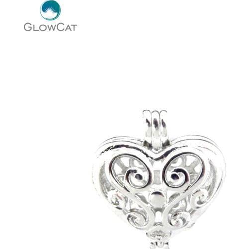 L108 5pcs/lot Bright Silver lovely Love totem heart Pearl Beads Cage Pendant Locket Fairytale Party Essential Oil Diffuser
