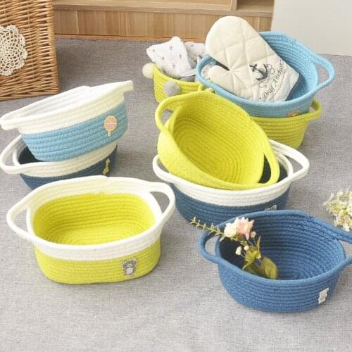 Hand-woven Cotton Thread Storage Box Bedside Desktop Storage Basket Key Cosmetics Toy Candy Remote Control Tea Table Organizer