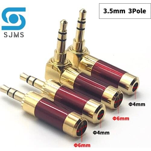 Gold plated Stereo with Clip 3.5 mm 3 Pole Repair Headphone Cable Audio Plug Jack Connector Soldering for 4mm 6mm Cable