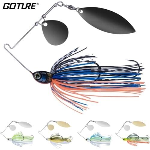 Goture Double Hook Spinnerbait 10g 14g Fishing Lure with Metal Spoon Jigging Head Spinner Bait Buzzbait Lures for Carp Fishing