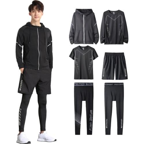 Running Tracksuits Mens Running Sets Reflective Jogging Basketball Soccer Shirt Pants Gym Tights Husband Sport Training Clothes