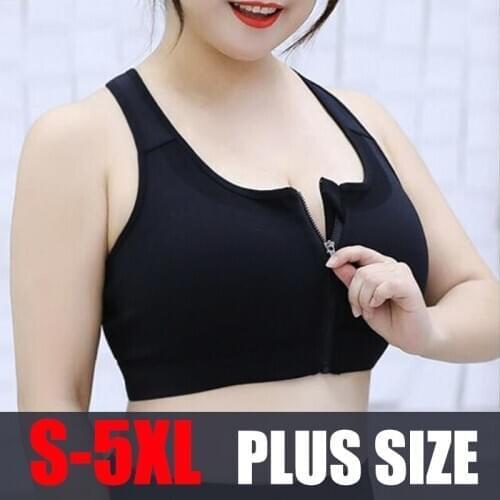 S-5XL Sports Bra with Zipper Women Shockproof Fitness Shirt Yoga Bra Sportswear Push Up Brassiere Fat Lady Sports Bras Plus Size