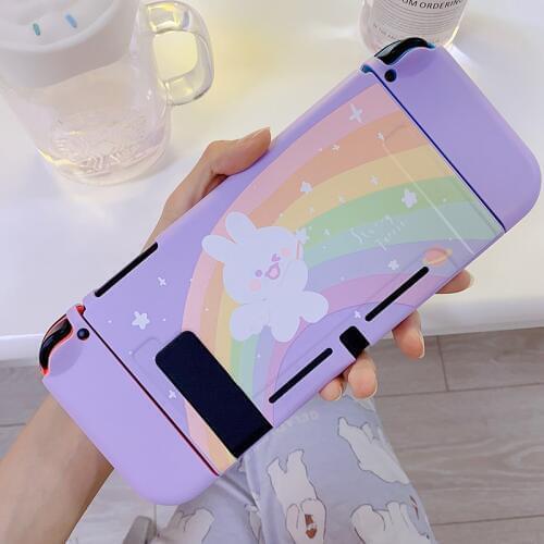 STARRY FOREST Rainbow Bunny cute purple soft protective case shell for nintendo switch for girls