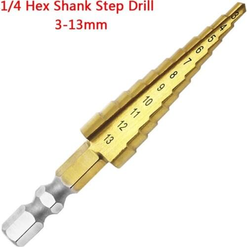 Titanium coated stepped drill 3-13mm Power Tools Hex handle ladder drill Suitable for deburring Jig pocket hole drill guide