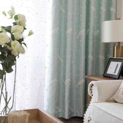 Fresh and Elegant Bird White Silk Jacquard Velvet Embroidery Towel Three-dimensional Embroidery Curtains for Living Room Bedroom