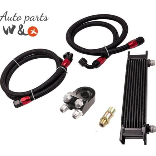 Universal 10-AN Oil Cooler 10 Rows Engine Oil Radiator & Sandwich Oil Adapter kit with 3/4''X16 M20X1.5 OC-UOL10-2BK