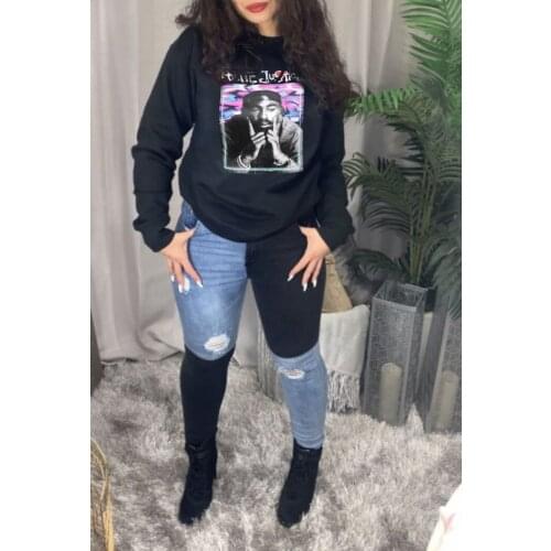 VAZN Spring 2021 Fashion Ladies Casual Sports Loose Street Color Print Round Neck Portrait Letter Long Sleeve Hoodie