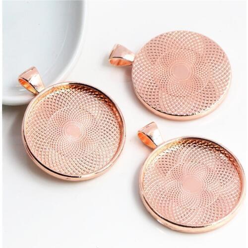 High Quality 5pcs 30mm Inner Size Rose Gold Color Plated Cabochon Base Setting Charms Pendant (B7-12)