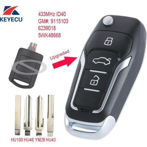 KEYECU Replacement Upgraded Flip Remote Car Key Fob 2 Button 433MHz ID40 for Opel Corsa C Meriva A Tigra B TWIN TOP 5WK48668
