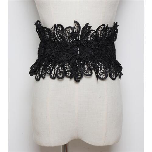 2019 Brand Lace Elastic Waistband Women White Black Lace Hollow Out Wide Corset Girdle Strech Elegant Ladies Dress Waist Belts