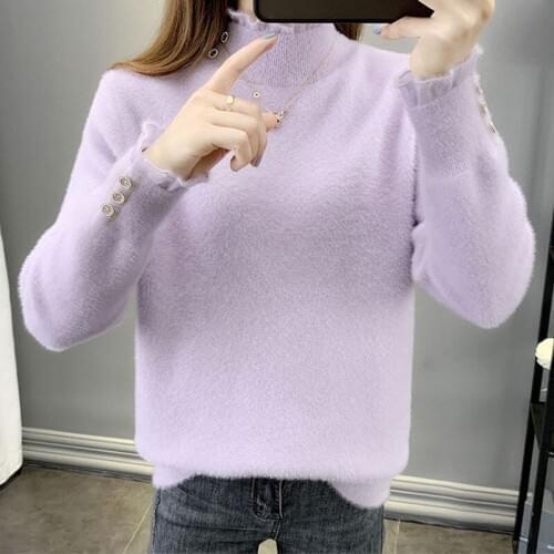 Imitation mink velvet Splicing Lace Women Knitted pullover 2021 Spring Autumn Soft Bottoming Knitwear Jumper Pull Femme Female