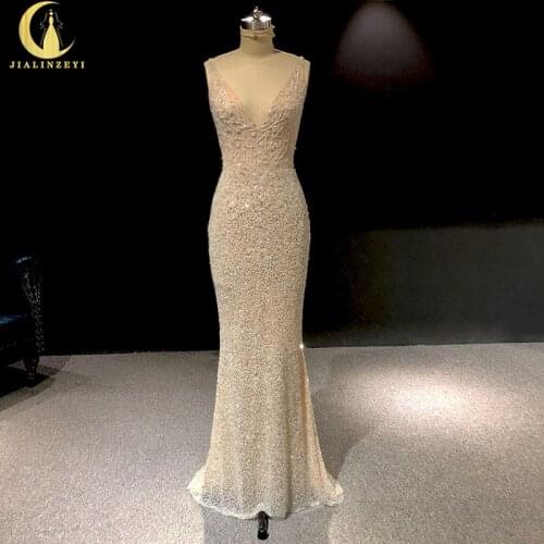 Rhine Deep V Neck Sexy Back Mermaid Full Beads Fashion robe de soirée de mariage платье на выпускной Evening Dresses